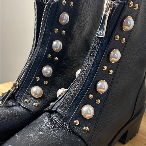 Karl Lagerfeld Black Pearl Studded Combat Boots - Picture 3 of 8